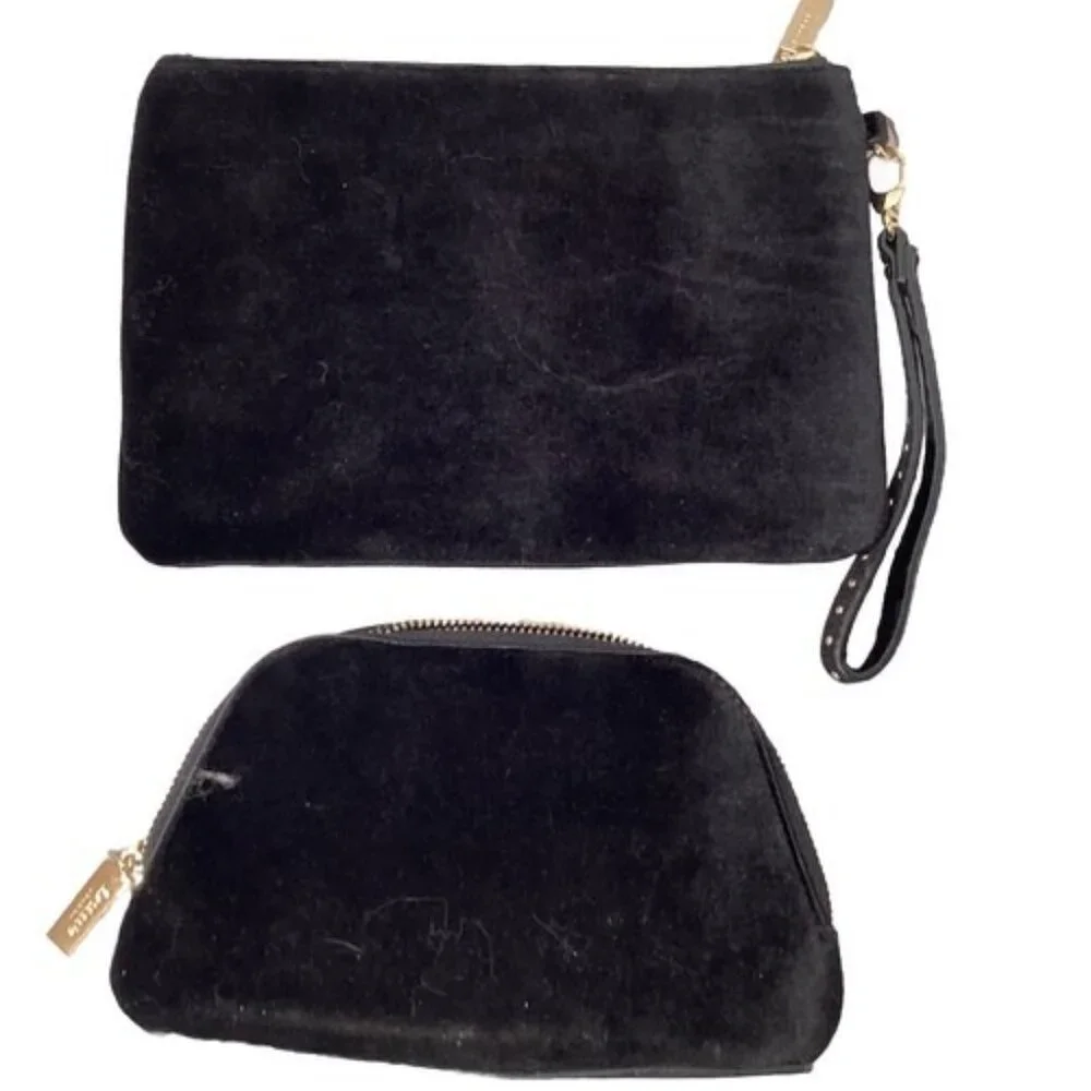 Dune London Clutch Makeup Bag Set of 2 Black Velvet Roses Vintage Gold Zipper - Picture 6 of 7